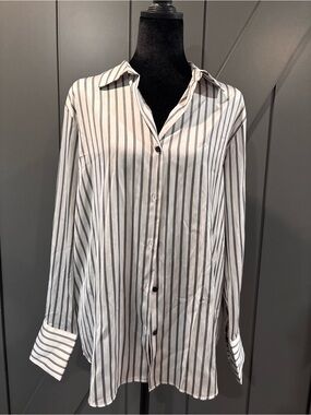 Women’s White Stripe Button-Down Shirt
